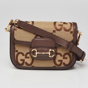 Gucci Beige/Ebony Jumbo GG Canvas/Leather Horsebit 1955 Mini Crossbody Bag